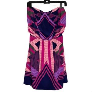 🛍Express Pink Purple Navy Strapless Geometric Print Polyester Mini Dress